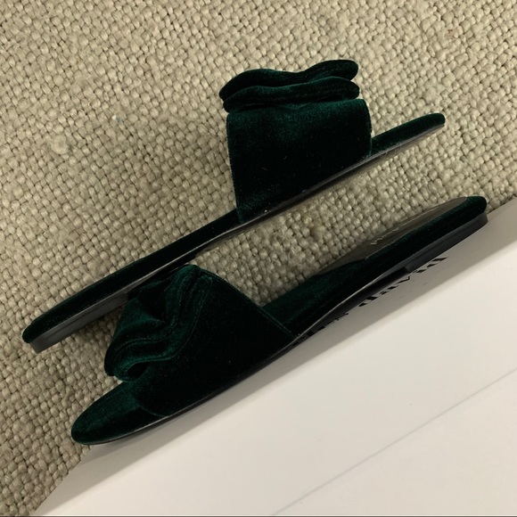 Charles David bow slipper sandals velvet green - Picture 10 of 14